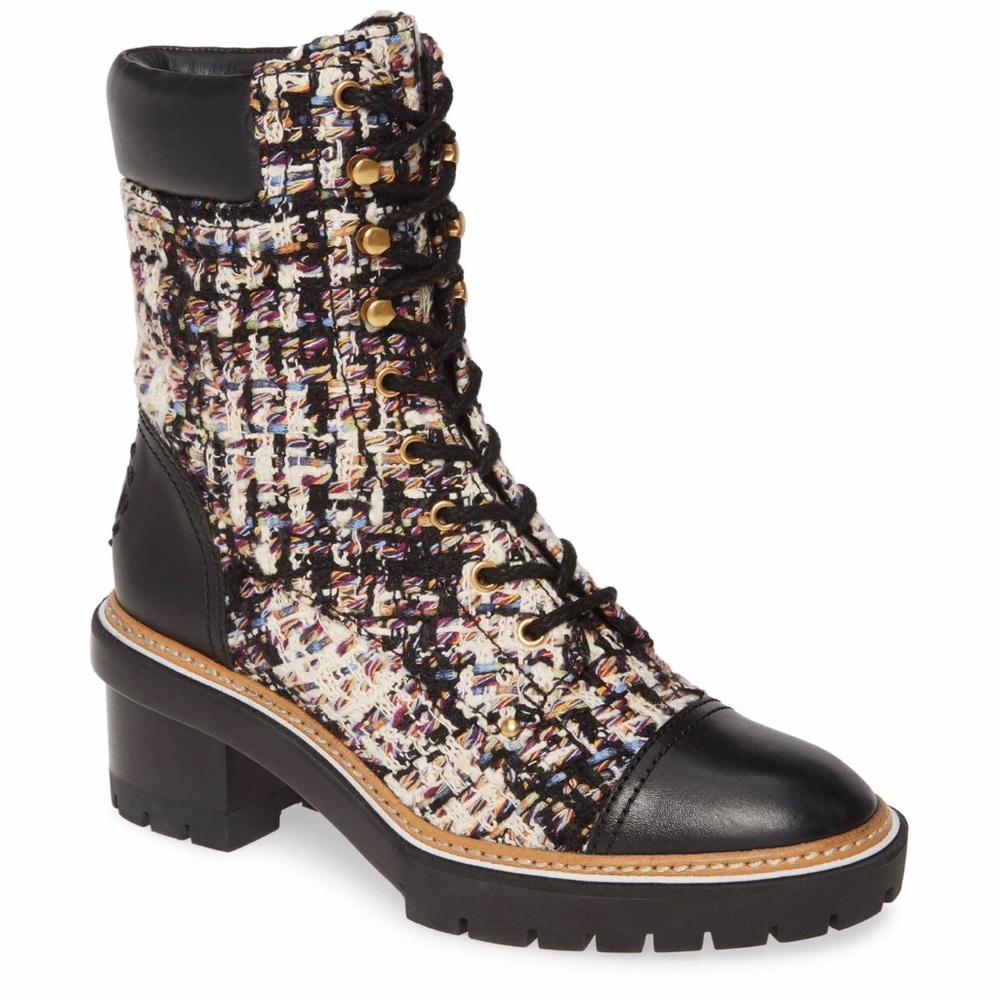 Tory Burch Multicolor Tweed Combat Boots